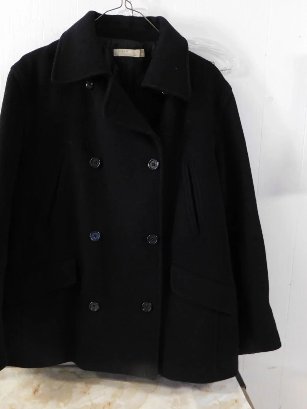 J Crew Thinsulate Double Breasted Black Pea Coat sz S - Picture 2 of 7